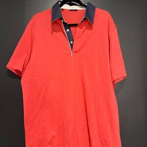 Marbas Mens Italian Golf Polo Shirt Salmon Color with Navy Blue Trim Size XXL